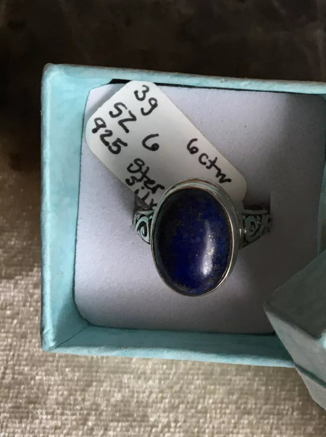 VINTAGE Medium Lapis Lazuli Stone Ring Sterling Silver 925 Bali Band 6 crew Size 6 US - JazzyJewelbyAmina