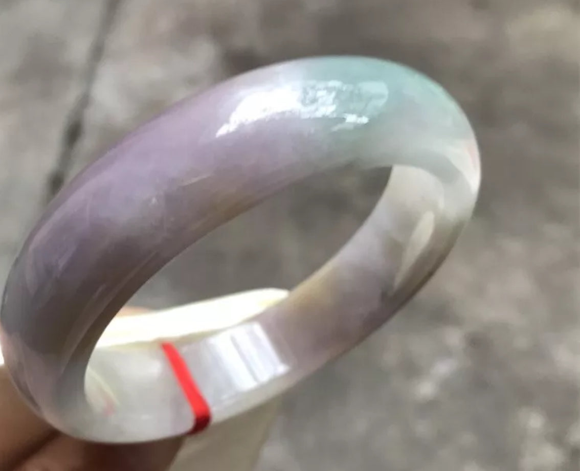 VINTAGE Large Jadeite Green/Lavender Jade Bangle Size 63mm Chunky Square Cut Hint of Yellow! O151 - JazzyJewelbyAmina