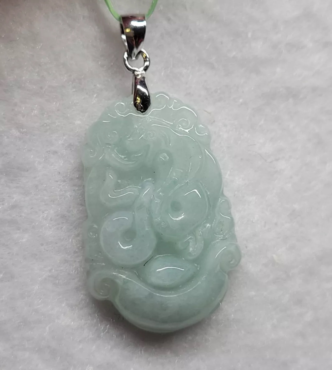 VINTAGE Jadeite Green/White Jade Snake Pendant Silver Tone Bail 2025 Chinese Lunar Zodiac D1217 - JazzyJewelbyAmina