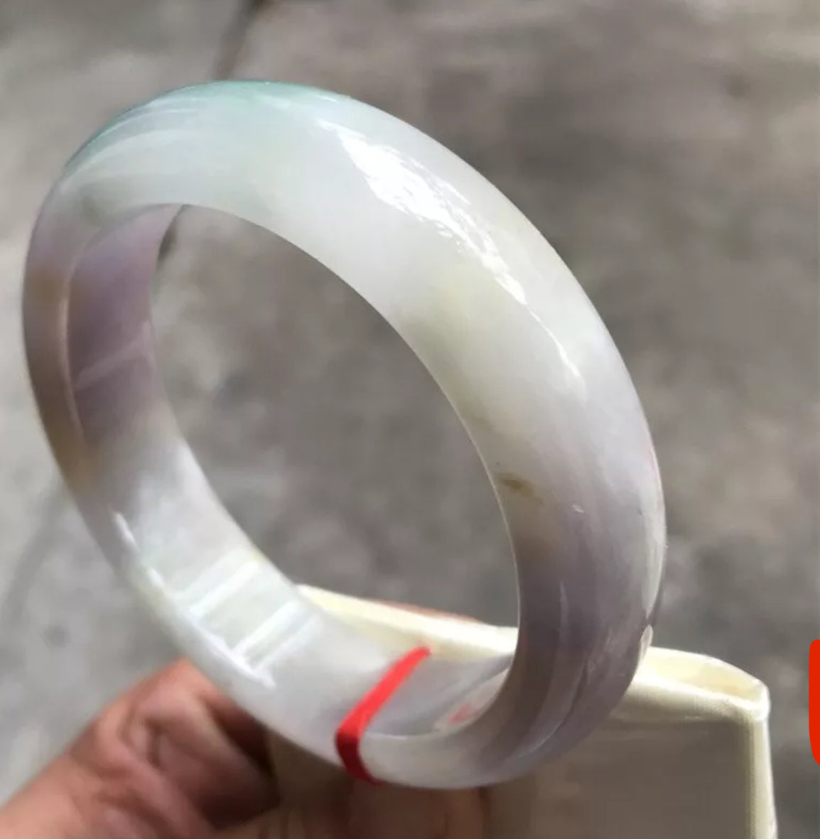 VINTAGE Large Jadeite Green/Lavender Jade Bangle Size 63mm Chunky Square Cut Hint of Yellow! O151 - JazzyJewelbyAmina