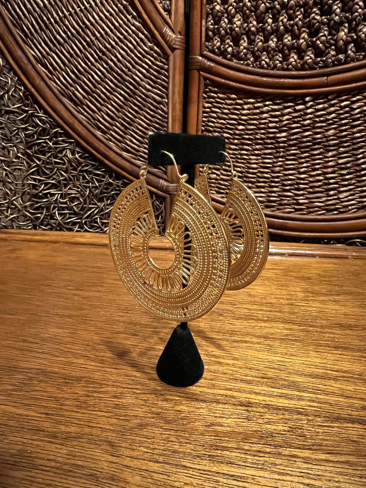 BOHO Gold Brass Round Disk Earrings - Large - JazzyJewelbyAmina