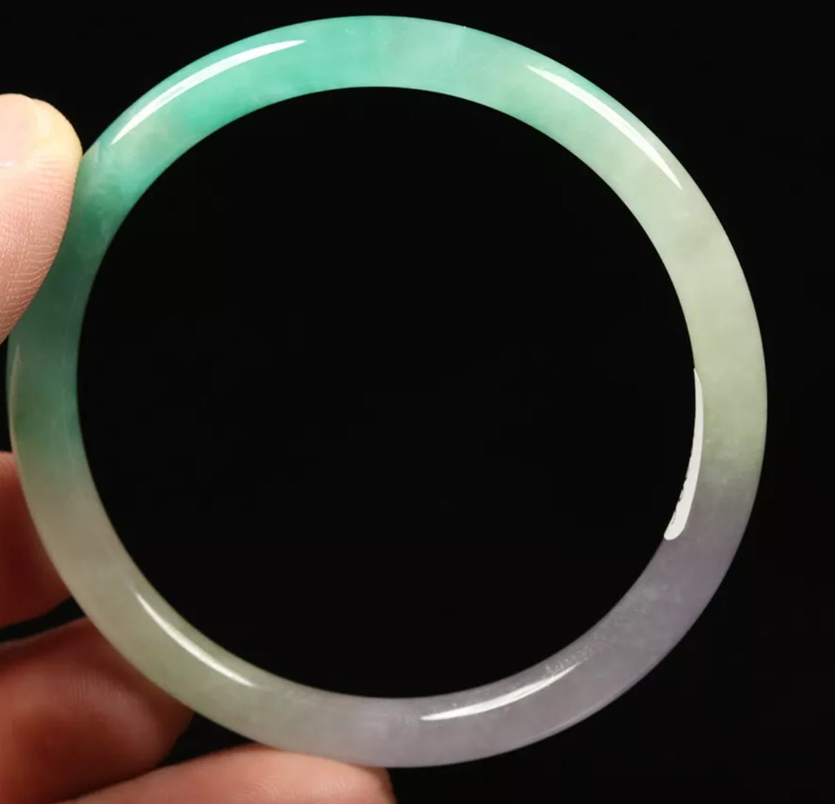 VINTAGE XS Jadeite Green/Lavender Icy Jade Bangle Size 54mm Round Princess Cut G286 - JazzyJewelbyAmina