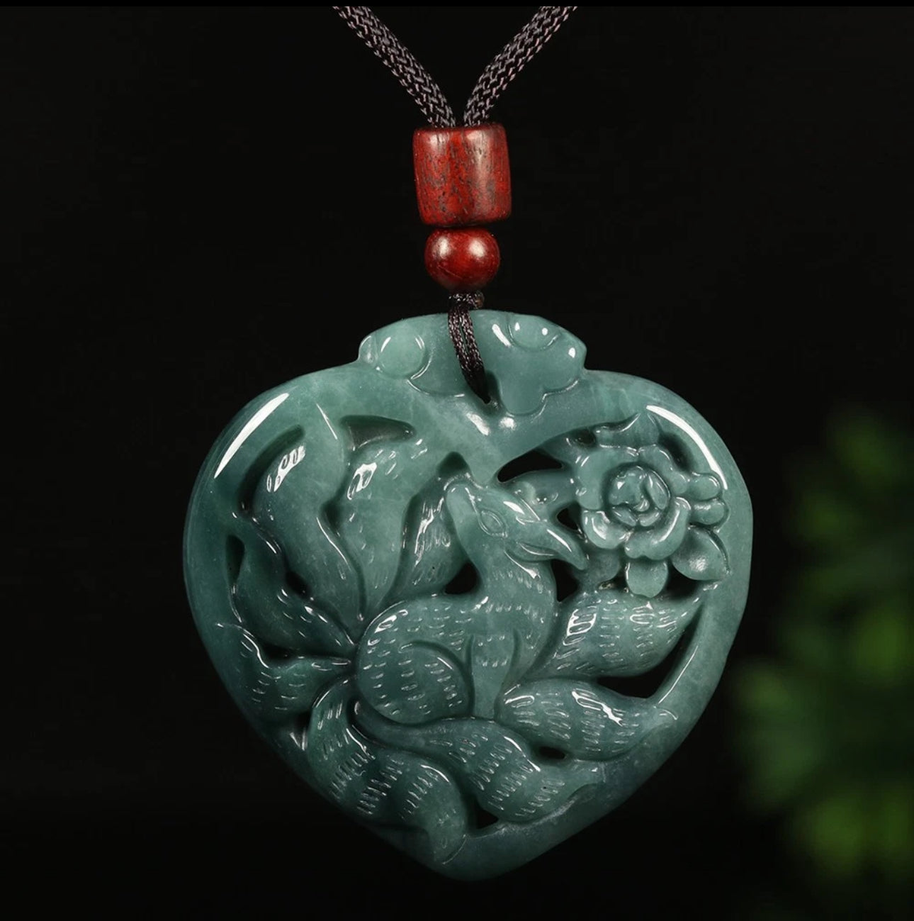 VINTAGE Jadeite Green Jade Pendant Nine Tail Fox - Certified G837 Brings Prosperity! - JazzyJewelbyAmina