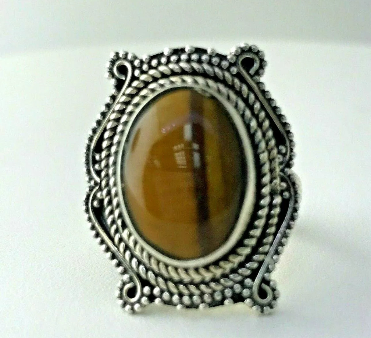 VINTAGE Tiger’s Eye Cabochon Ring Sterling Silver 925 Size 6 US - JazzyJewelbyAmina