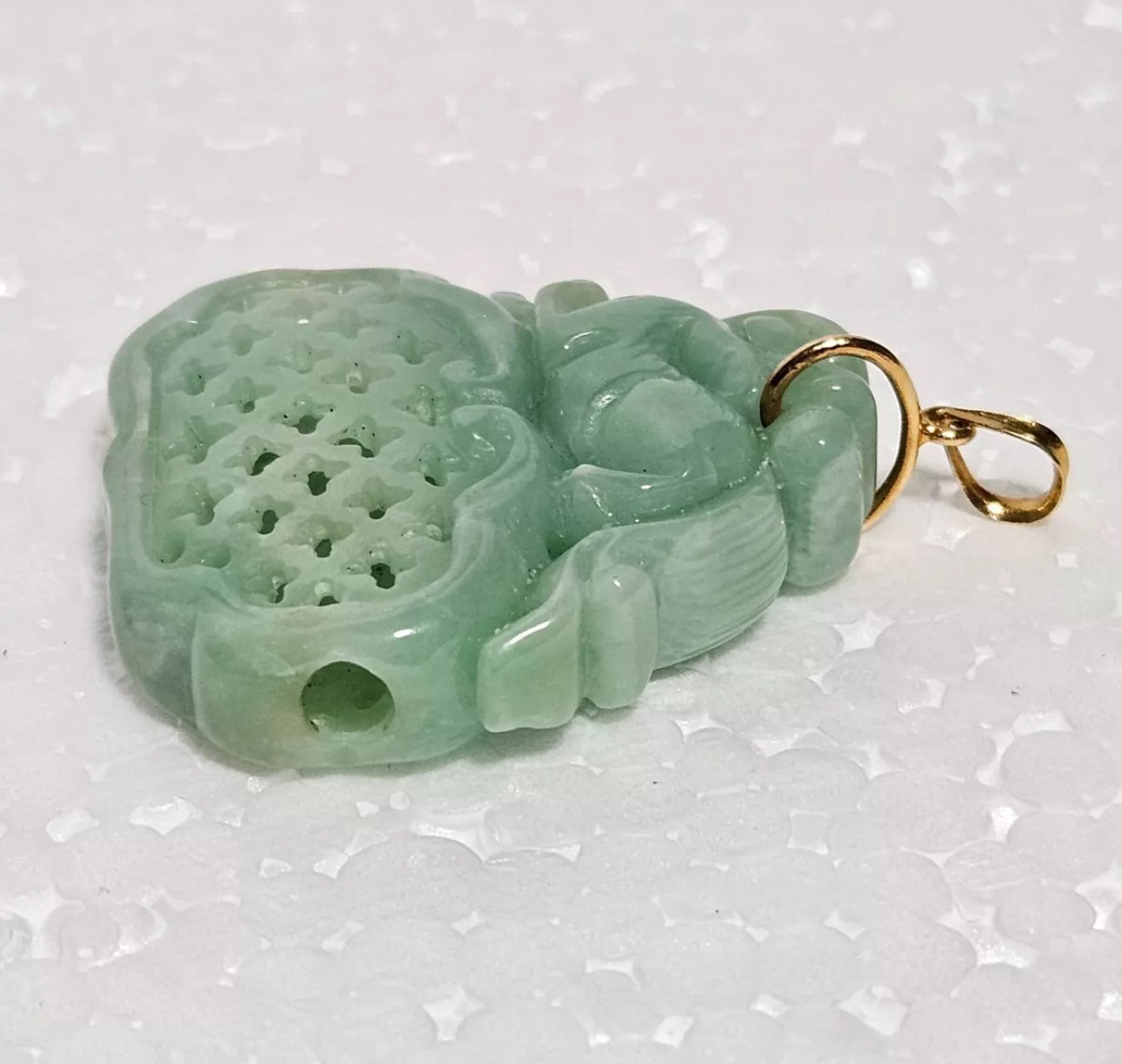 VINTAGE Jade Green 14K Solid Gold Bail - Pixiu Dragon Unique Fine Gold Jade - JazzyJewelbyAmina