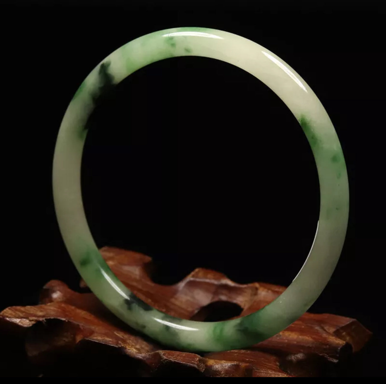 VINTAGE Medium Jadeite Green Jade Bangle Size 59mm Round Princess Cut N035 - JazzyJewelbyAmina