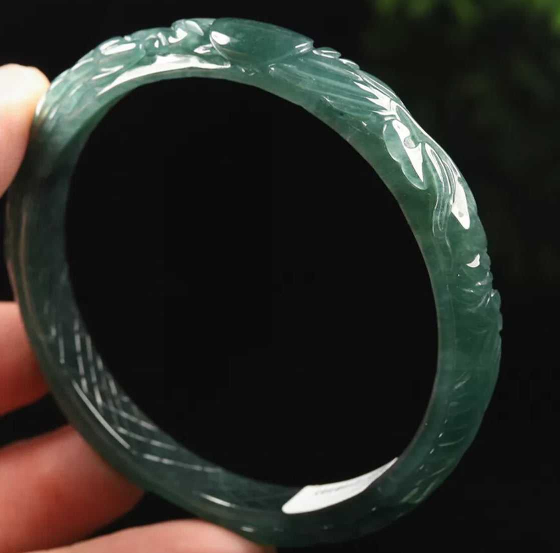 VINTAGE Large Certified Jadeite Green Jade Bangle Size 60mm HandCarved Dragone Phoenix Jade - Brings Harmony G819 - JazzyJewelbyAmina