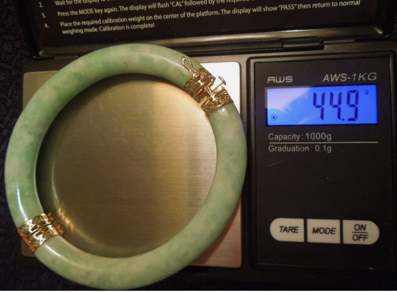 VINTAGE Vtg 14K Yellow Gold Hinge Jade Bangle 7"Fine Jade Piece