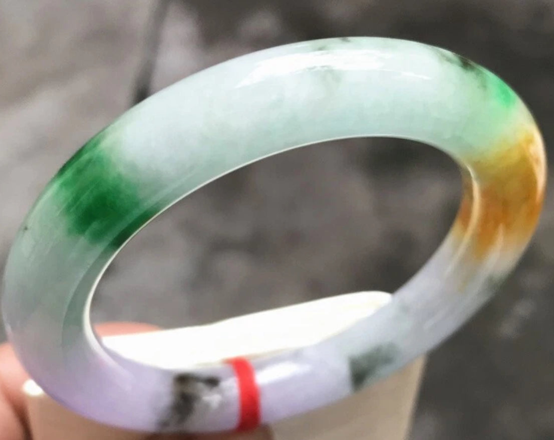 VINTAGE Small Jadeite Green/Lavender/ Brown Jade Bangle Size 55.5 mm U303 - JazzyJewelbyAmina