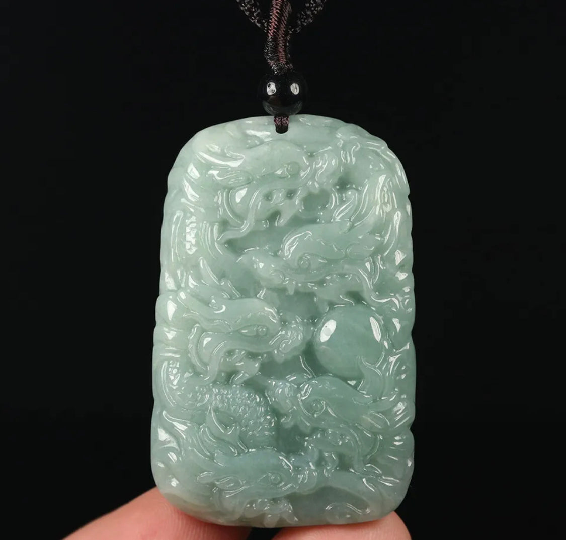 VINTAGE HandCarved Jadeite Green Jade Dragon Pendant - Strength & Prosperity Chinese Lunar Year of the Dragon! - JazzyJewelbyAmina