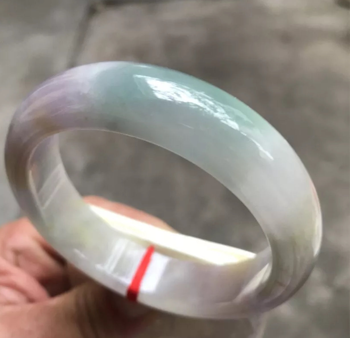 VINTAGE Large Jadeite Green/Lavender Jade Bangle Size 63mm Chunky Square Cut Hint of Yellow! O151 - JazzyJewelbyAmina