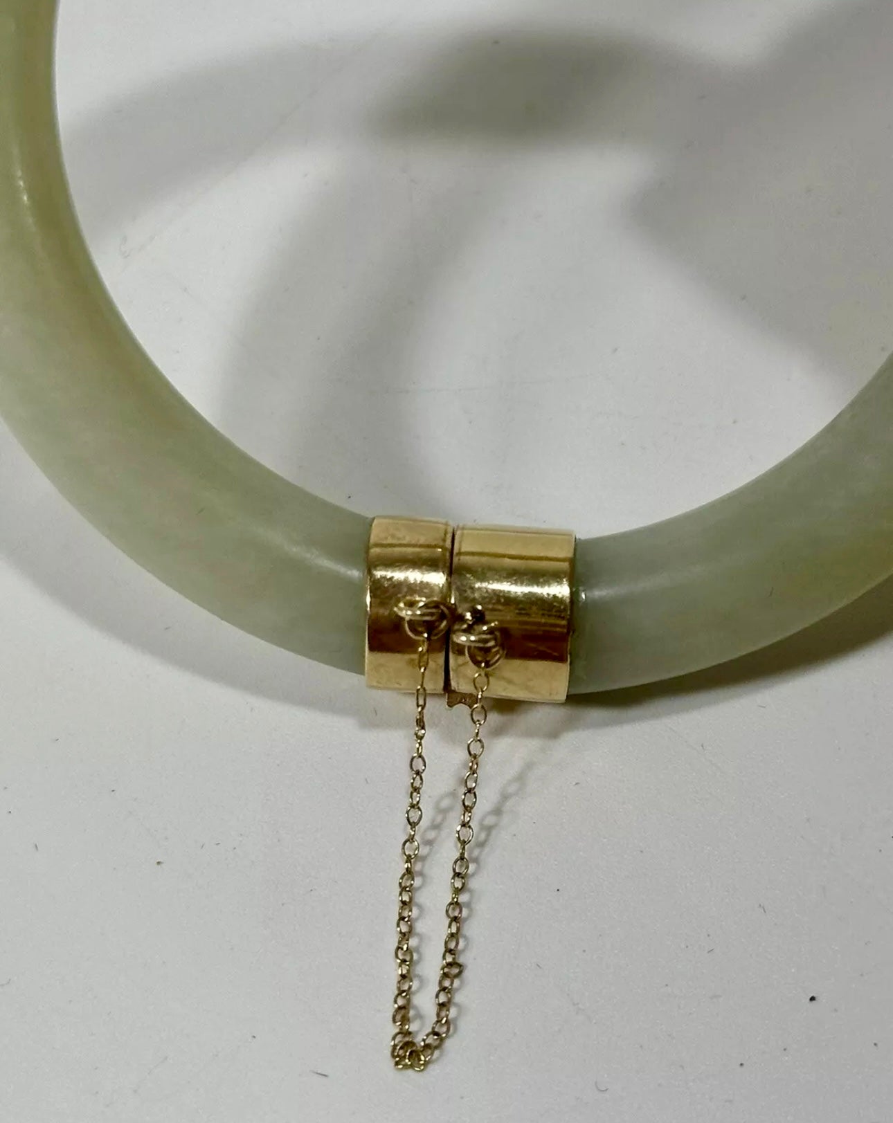 VINTAGE 14k Gold Hinged Jade Bangle w/ Safety Chain - JazzyJewelbyAmina