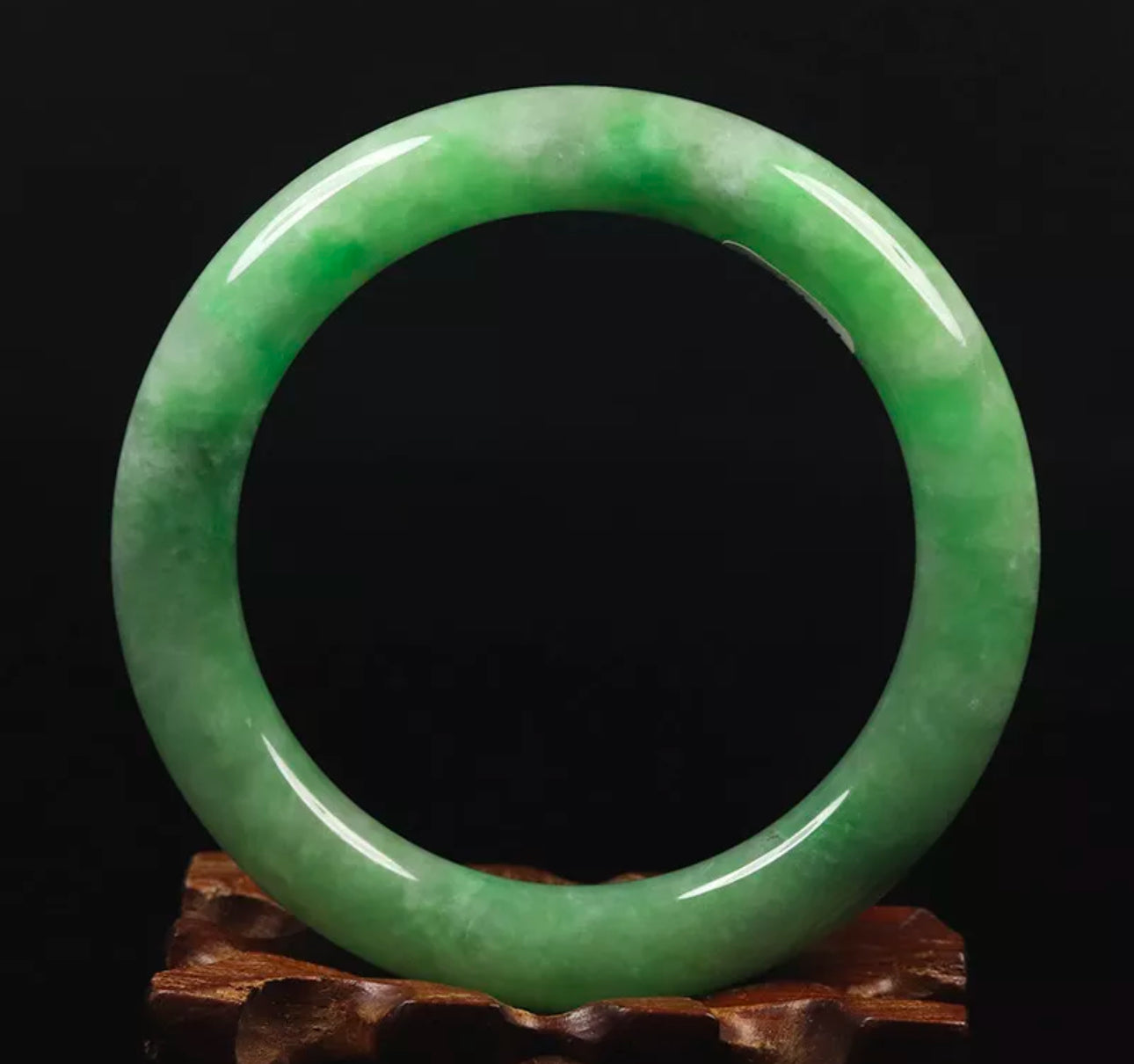 VINTAGE Medium Jadeite Green Jade Bangle Size 59mm Round Princess Cut J899 - JazzyJewelbyAmina
