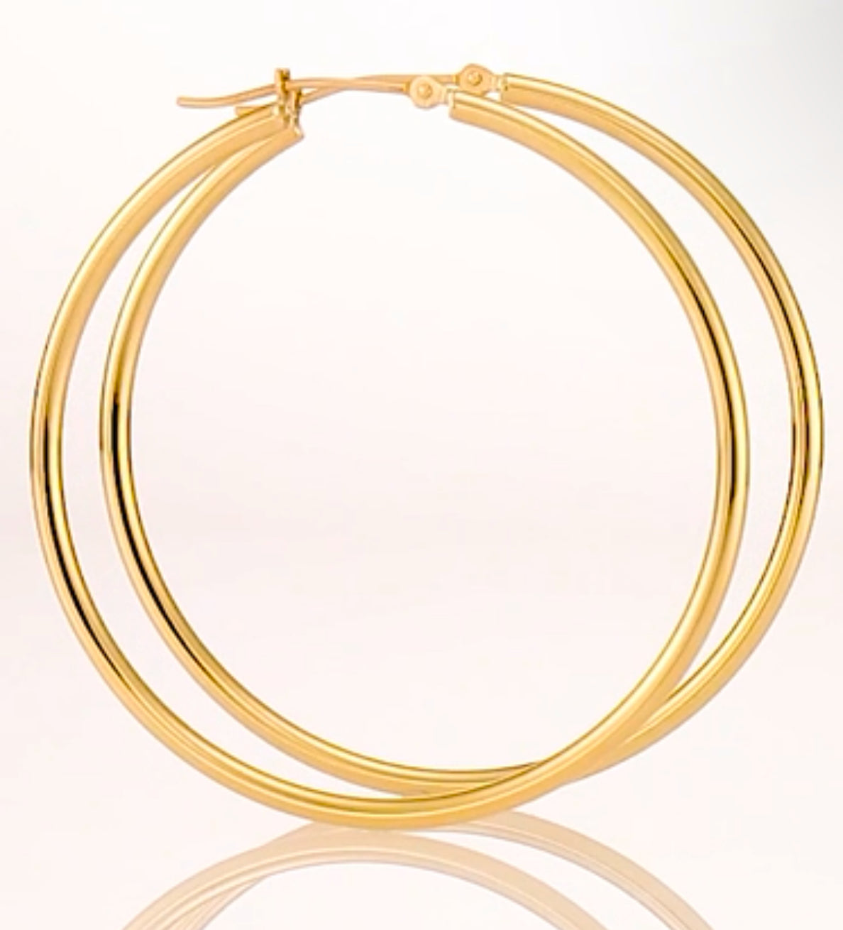 14K Solid Creole Yellow Gold Hoop Earrings w/ Secure Closure 55mm - JazzyJewelbyAmina