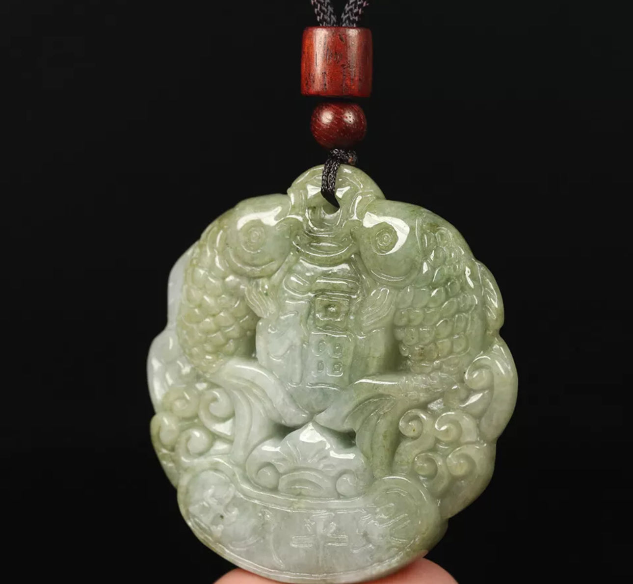 VINTAGE ICY Green Jade Double Fish Pendant Certified Feng Shui Healing Pendant - JazzyJewelbyAmina