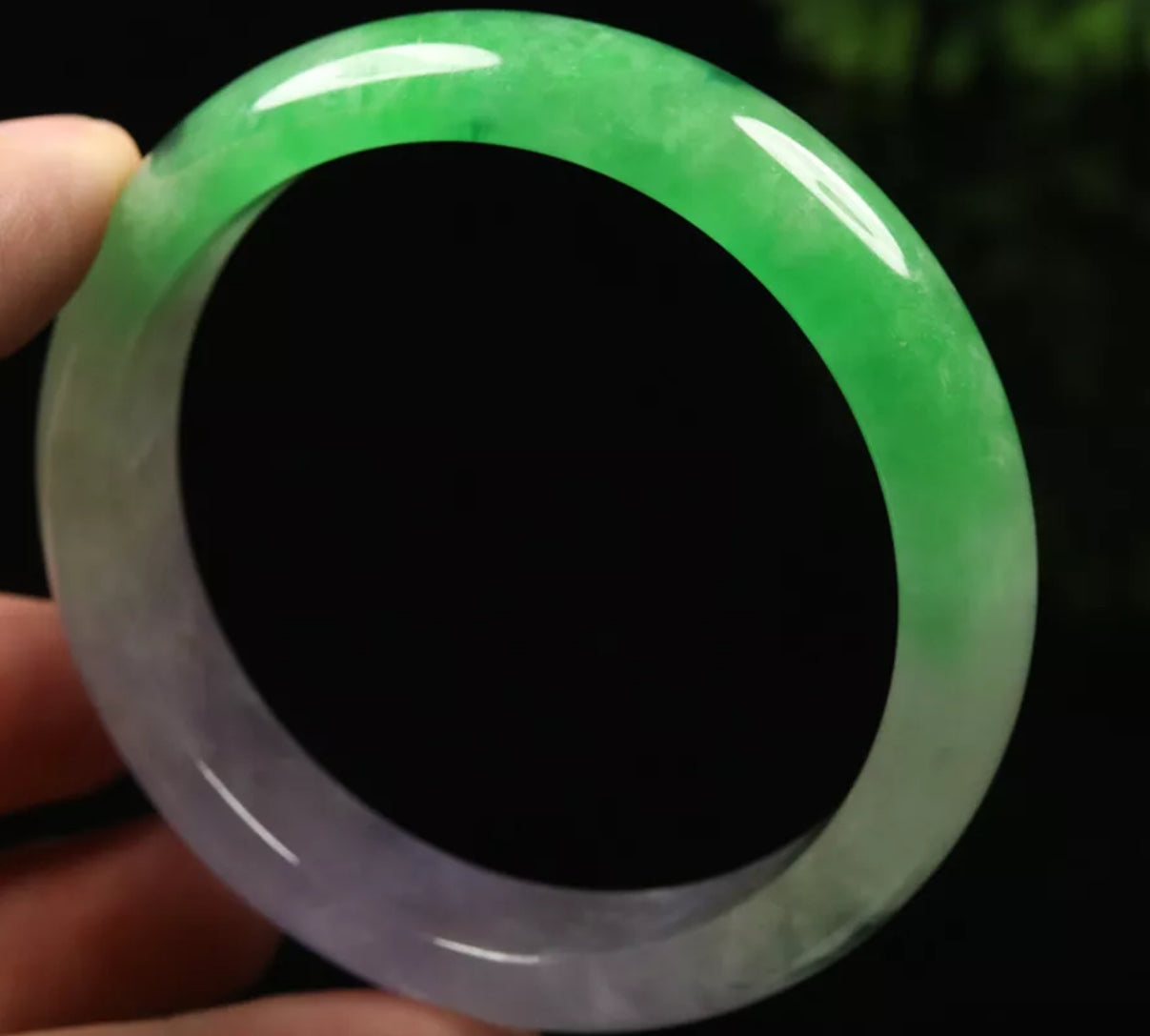 VINTAGE Large Jadeite Green/Lavender Jade Bangle Size 60mm N613 - JazzyJewelbyAmina