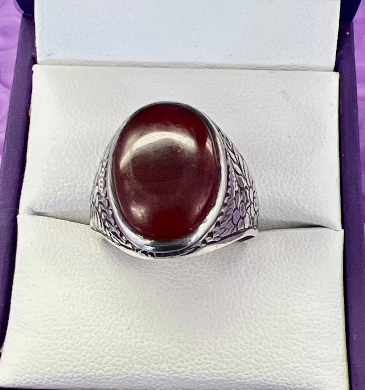 VINTAGE Men Carnelian Stone Ring Sterling Silver 925 Size 10mm US - JazzyJewelbyAmina