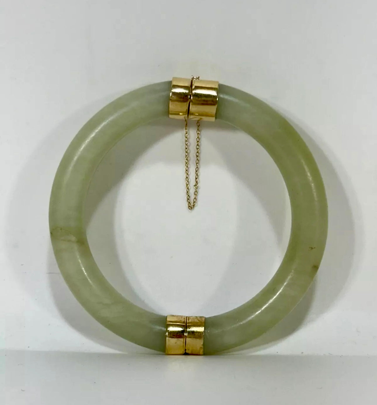 VINTAGE 14k Gold Hinged Jade Bangle w/ Safety Chain - JazzyJewelbyAmina