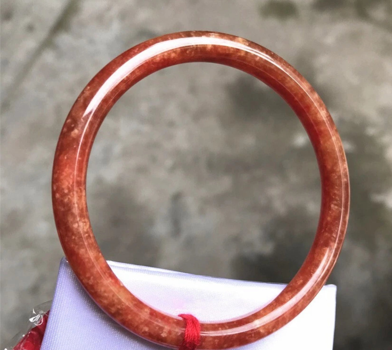 VINTAGE Large Jadeite Red Jade Bangle Size 60mm Round Princess Cut U782