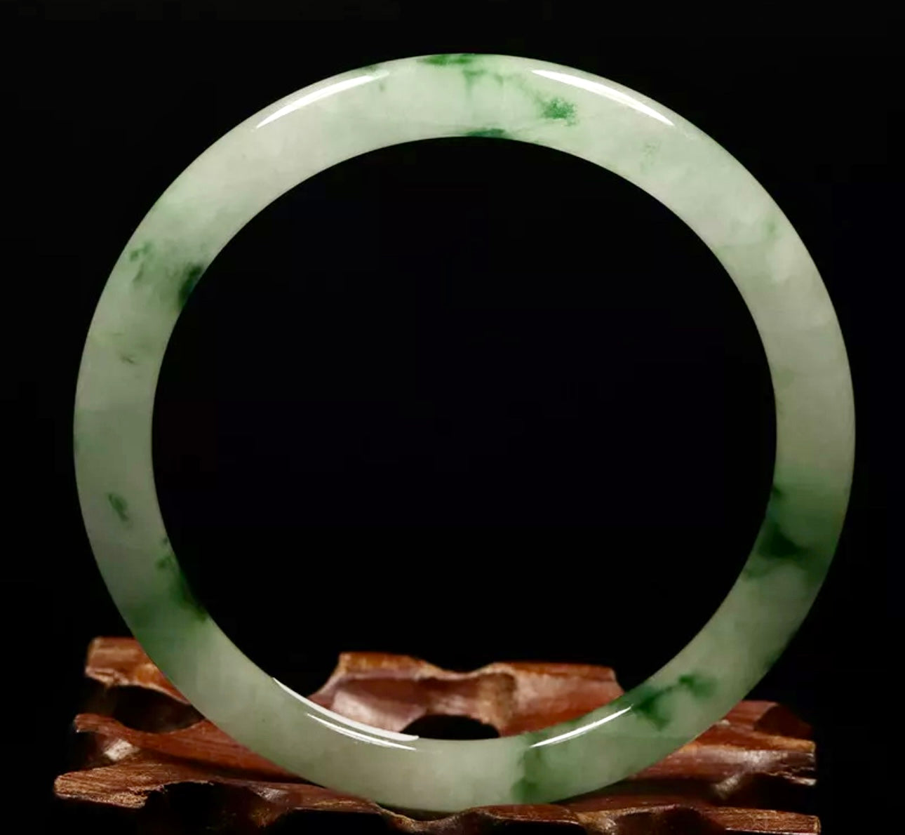 VINTAGE Medium Jadeite Green White Jade Bangle Size 59mm Round Princess Cut G043 - JazzyJewelbyAmina
