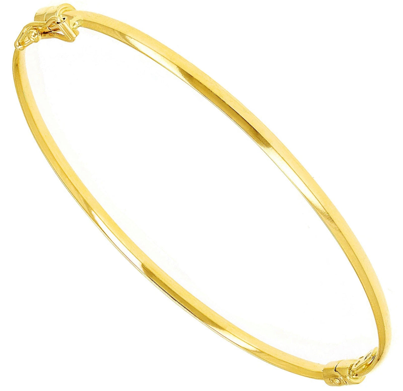 VINTAGE Italian 14k Yellow Gold Hollow Tube Plain Oval Hinged Bangle Bracelet 7" 2mm U723