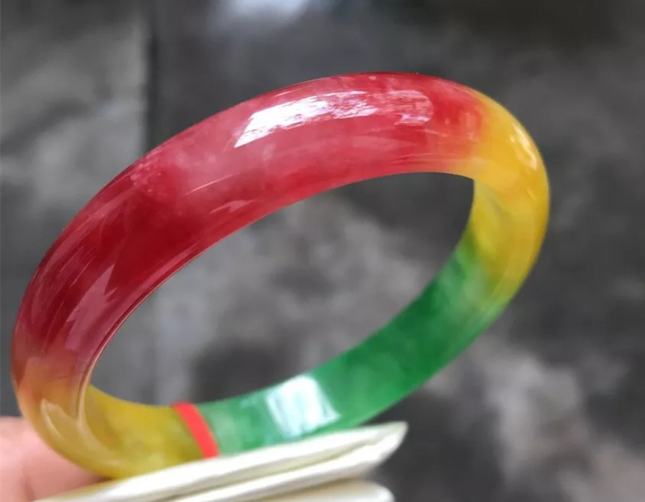 VINTAGE Large Jadeite Green/Red/Yellow Jade Bangle Size 62.8mm Unique Trio Jade Shades D191 - JazzyJewelbyAmina