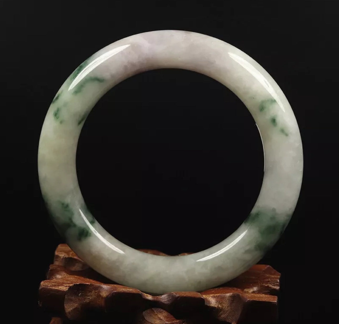 VINTAGE Medium Jadeite White Lavender Jade Bangle Round Princess Cut Size 57mm G404 - JazzyJewelbyAmina