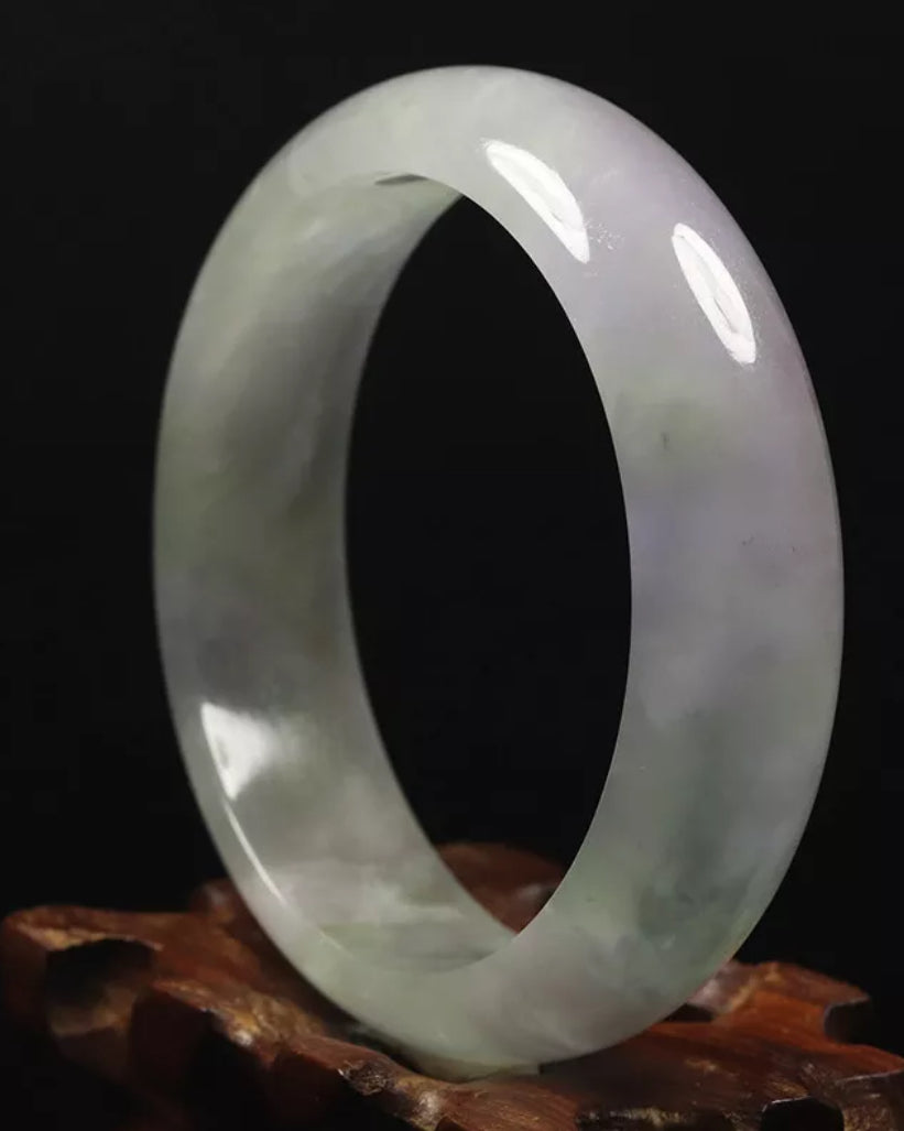 VINTAGE Medium Jadeite Green Jade Bangle White Lavender - Some Ivy - A187 - JazzyJewelbyAmina