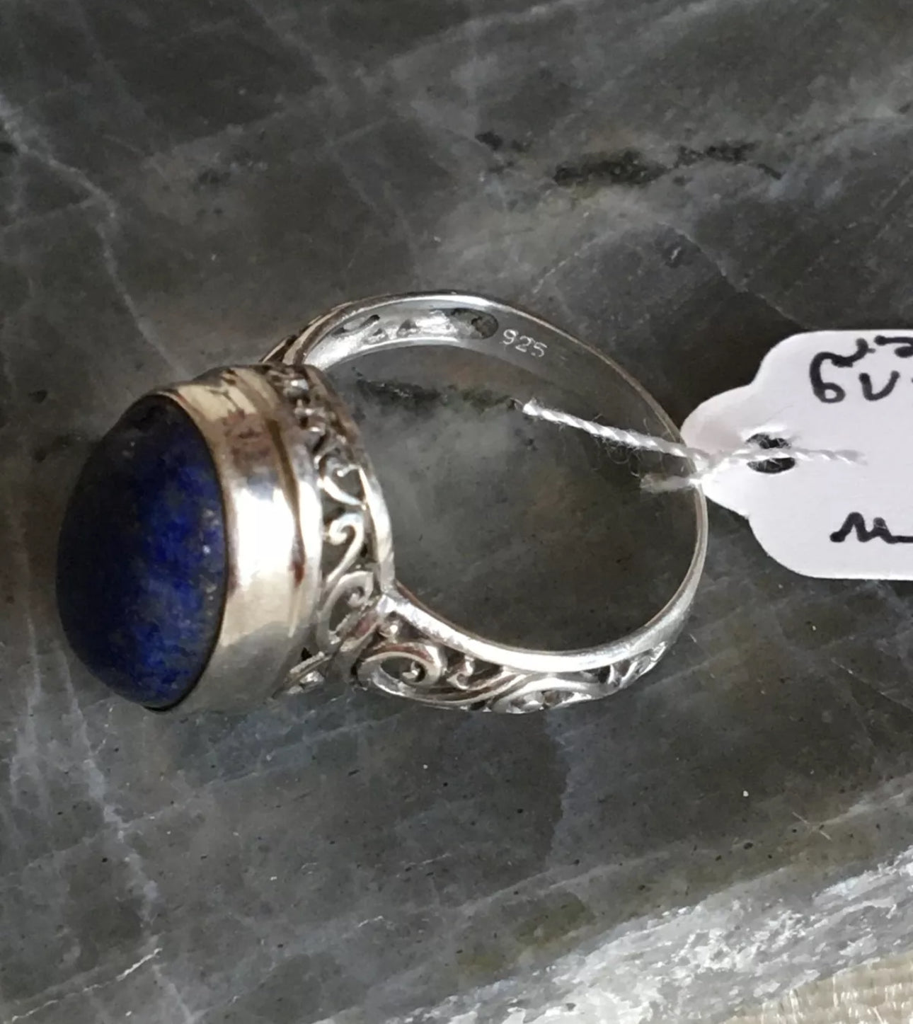 VINTAGE Medium Lapis Lazuli Stone Ring Sterling Silver 925 Bali Band 6 crew Size 6 US - JazzyJewelbyAmina