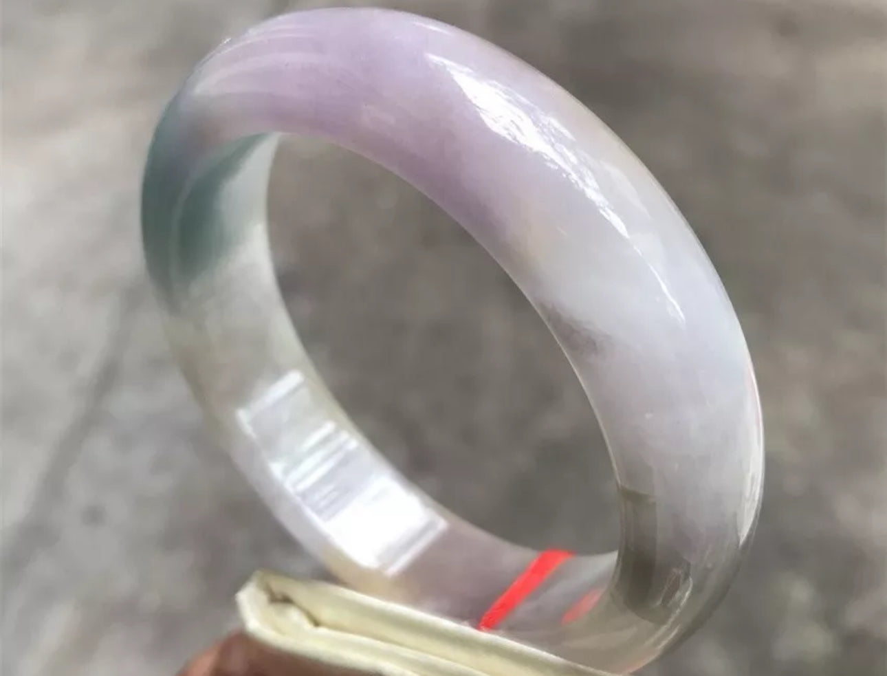 VINTAGE Large Jadeite Green/Lavender Jade Bangle Size 63mm Chunky Square Cut Hint of Yellow! O151 - JazzyJewelbyAmina