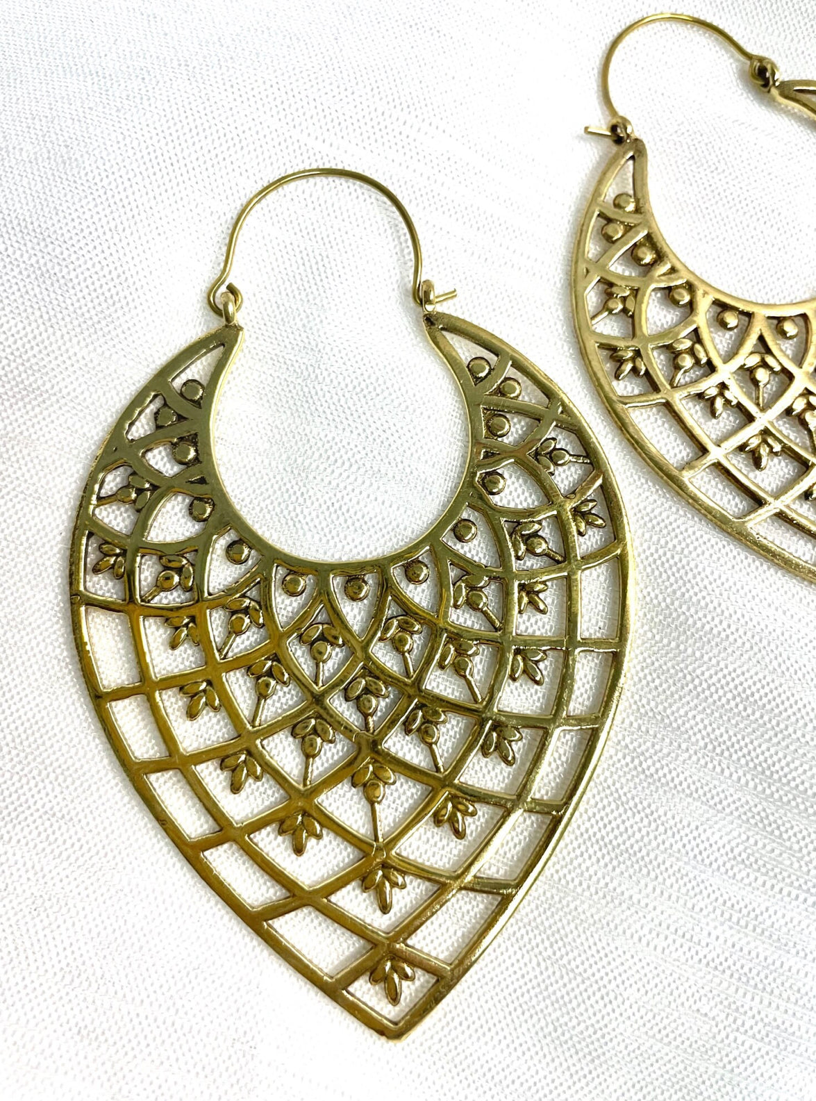 Handmade Boho Brass Tear Drop Shaped Dangle Earrings - Oversized - JazzyJewelbyAmina
