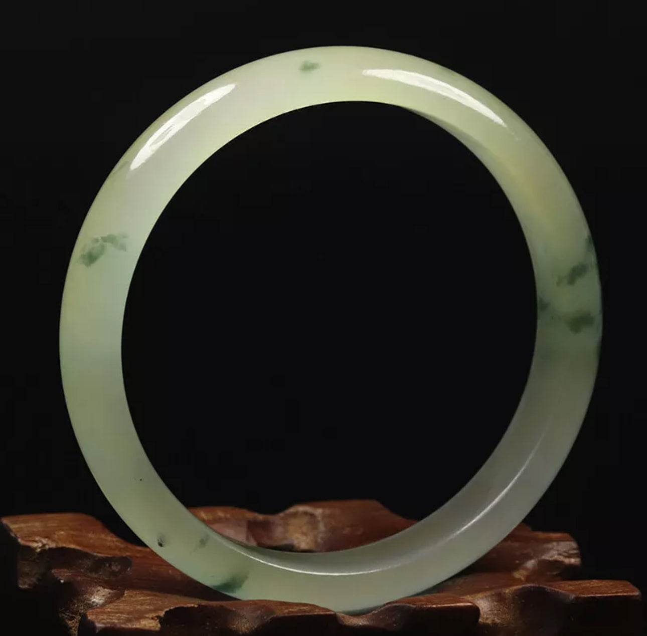 VINTAGE Medium Jadeite Green Jade Bangle from Burma - Size 58mm Icy Flower Green Jade! M197 - JazzyJewelbyAmina