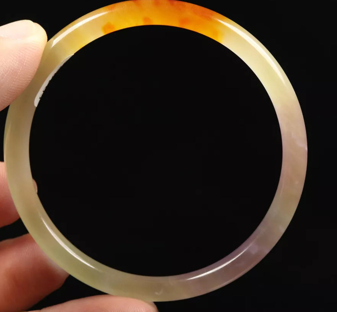 VINTAGE Medium Jadeite Pale Green/Lavender Rust/Brown Jade Bangle Size 58mm Round Princess Thin Cut L805 - JazzyJewelbyAmina