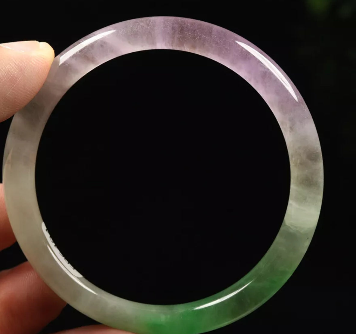 VINTAGE Small Jadeite Green/Lavender/White Icy Jade Bangle Size 56mm Round Princess Cut G041 - JazzyJewelbyAmina