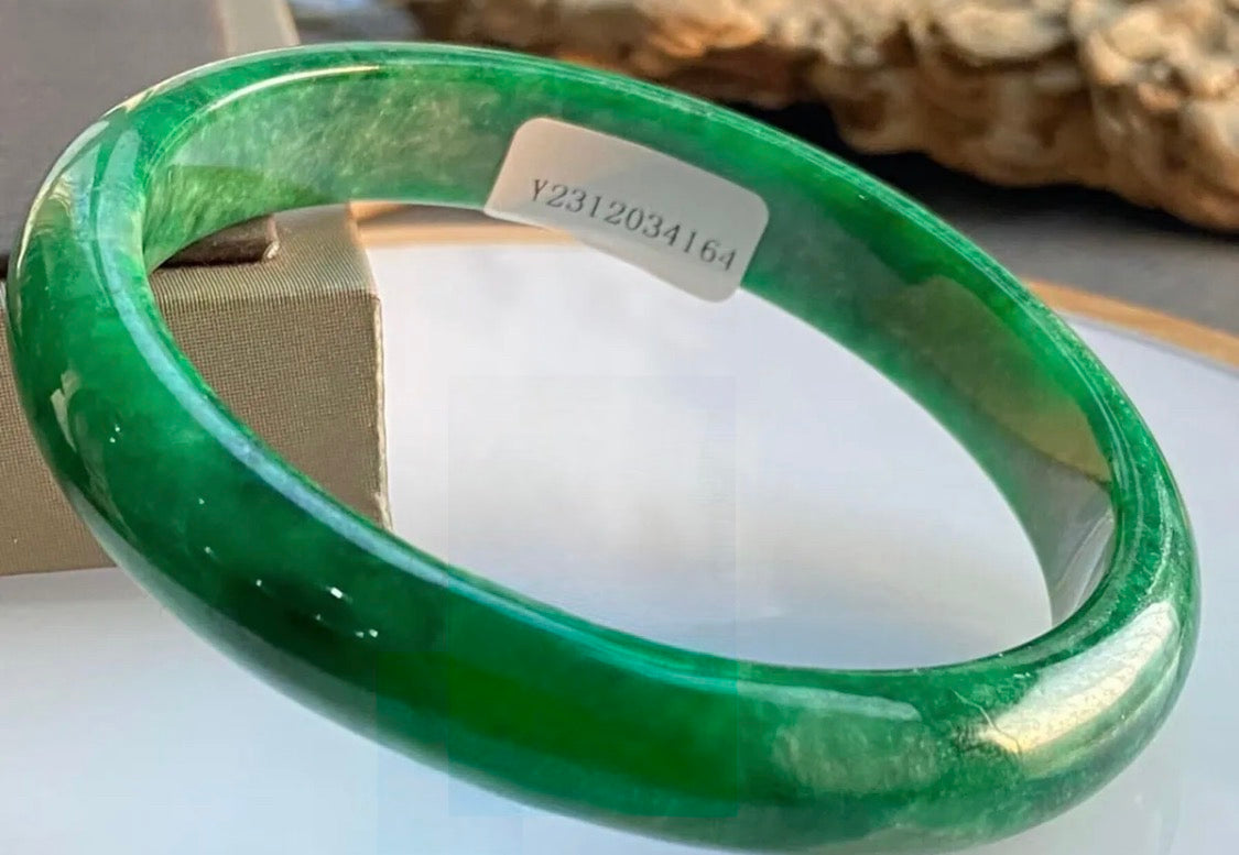 VINTAGE Large Jadeite Green Jade Bangle Certified Size 63mm Rich Imperial Green! J164 - JazzyJewelbyAmina