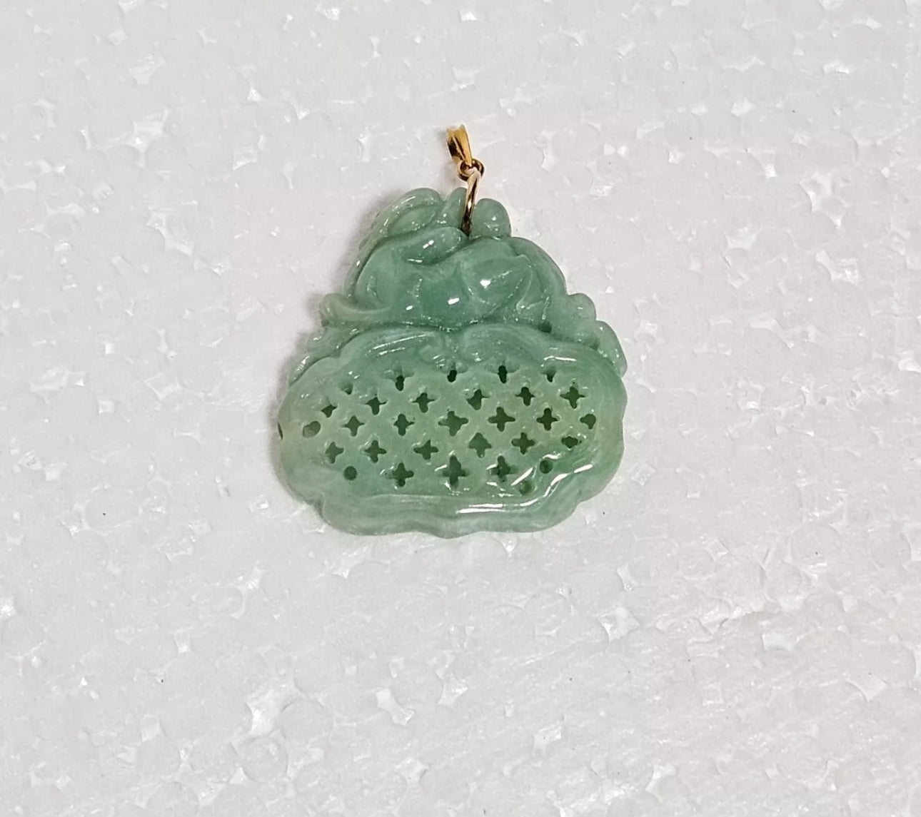 VINTAGE Jade Green 14K Solid Gold Bail - Pixiu Dragon Unique Fine Gold Jade - JazzyJewelbyAmina