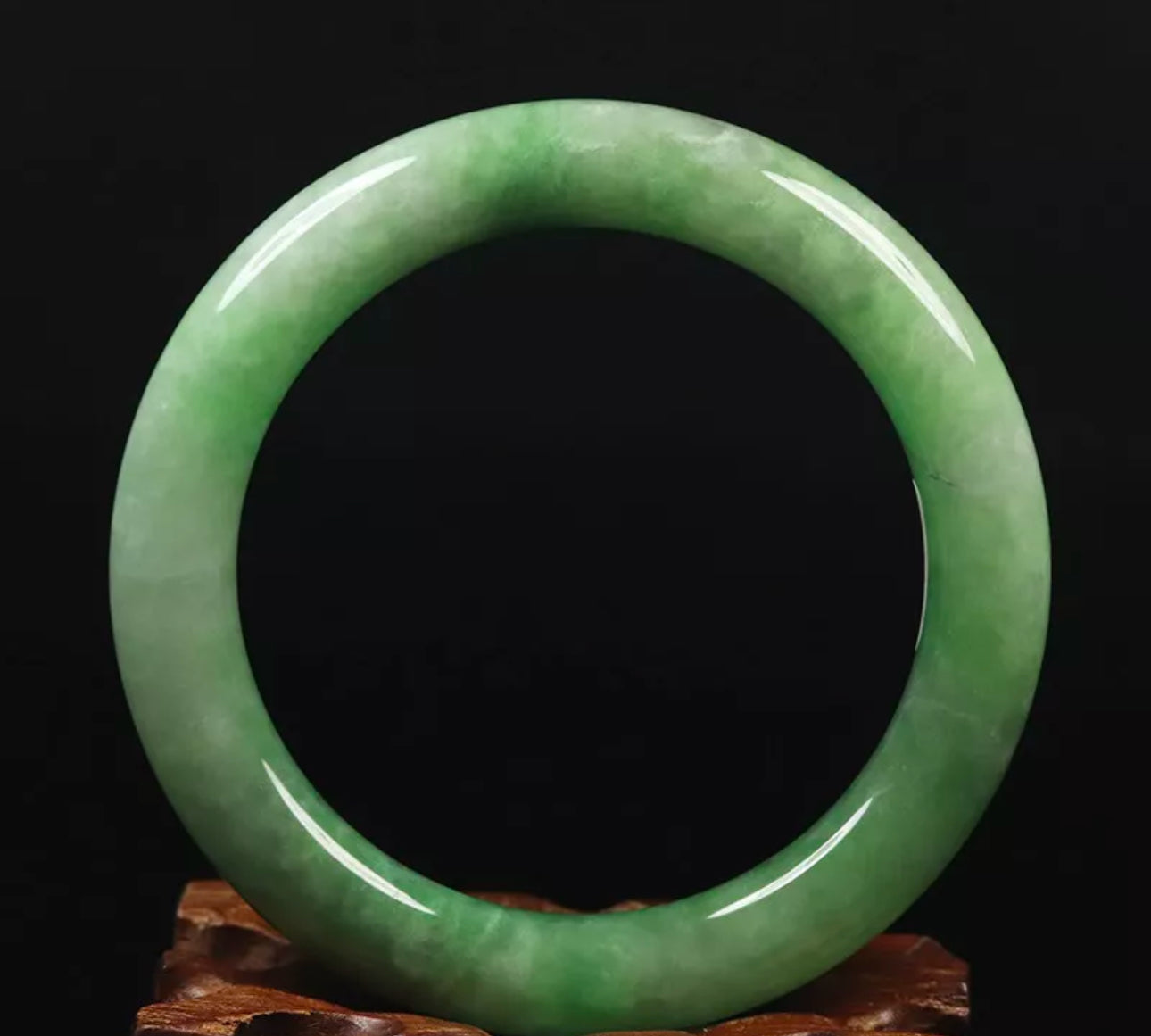 VINTAGE Medium Jadeite Green Jade Bangle Size 59mm Round Princess Cut J899 - JazzyJewelbyAmina