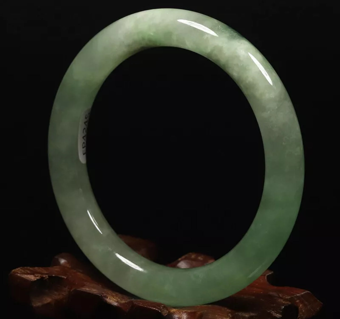 VINTAGE Medium Icy Jadeite Green Jade Bangle Size 58mm Round Princess Cut O543 - JazzyJewelbyAmina