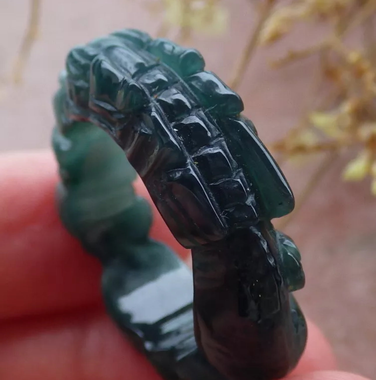 VINTAGE Large Jadeite Green Jade Ring Hand Carved Dragon Certified Jade Size 10 - JazzyJewelbyAmina