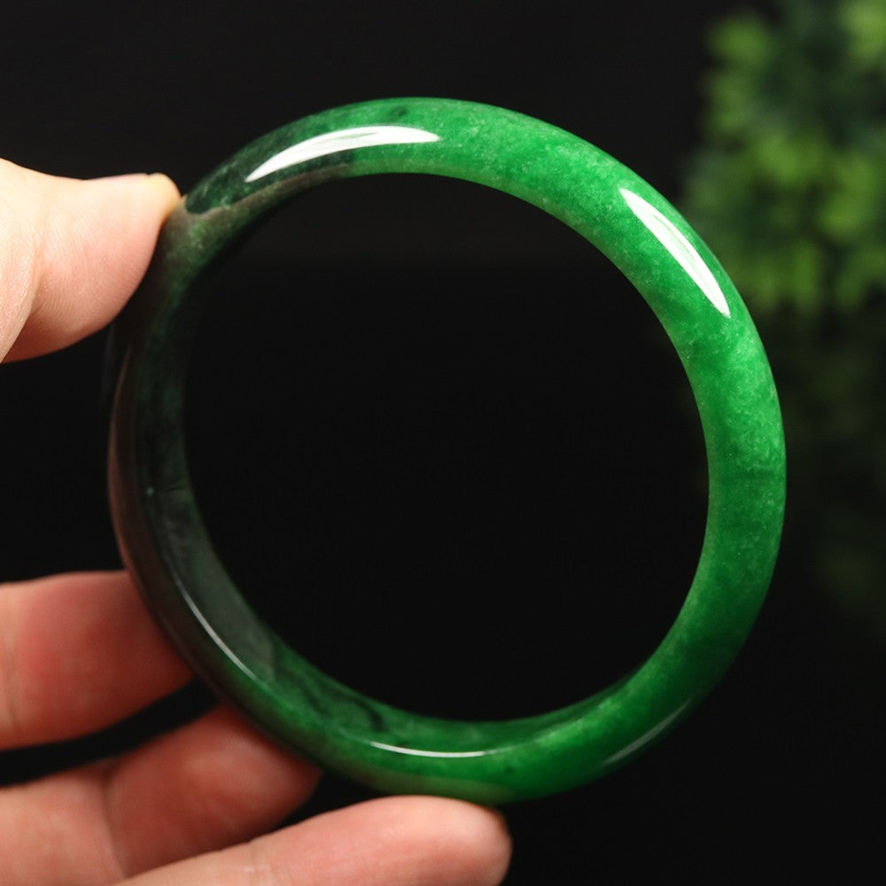 VINTAGE Large Jadeite Green Black/Jade Bangle Size 63 MM Authentic Black Jade G773 - JazzyJewelbyAmina