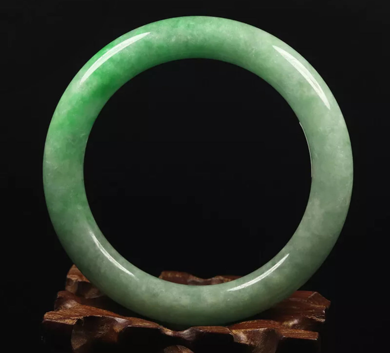 VINTAGE Medium Jadeite Green Jade Bangle Round Princess Chunky Cut Size 59mm G617 - JazzyJewelbyAmina