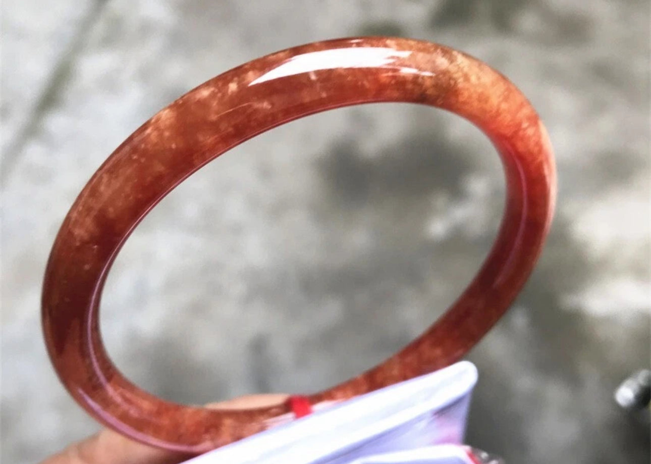 VINTAGE Large Jadeite Red Jade Bangle Size 60mm Round Princess Cut U782