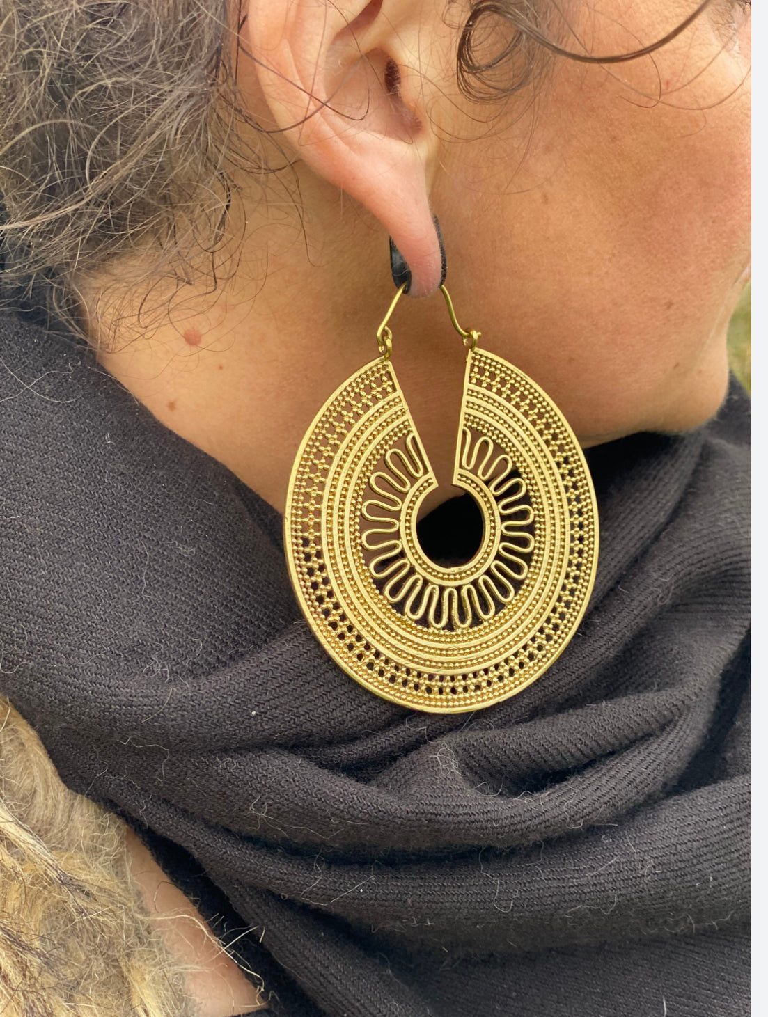 BOHO Gold Brass Round Disk Earrings - Large - JazzyJewelbyAmina