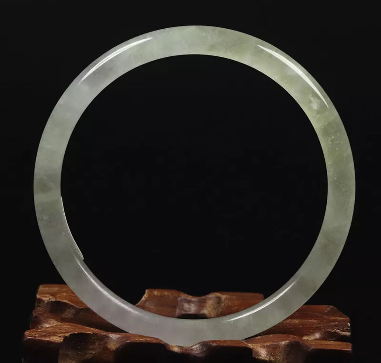 VINTAGE Medium Jadeite Icy Green/White Jade Bangle Size 58mm Round Princess Thin Cut Stackable Bangle U943 - JazzyJewelbyAmina