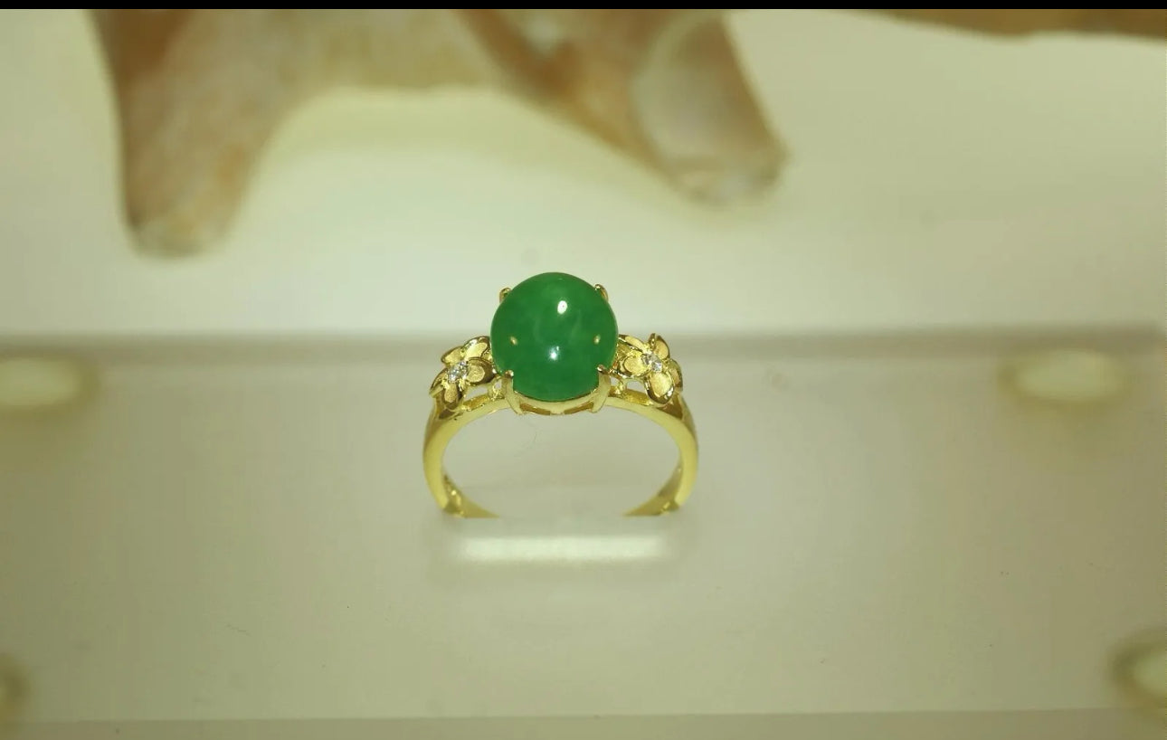 VINTAGE Hawaiian Jade Sterling Silver Plumeria Ring Size 8 US D1210 - JazzyJewelbyAmina