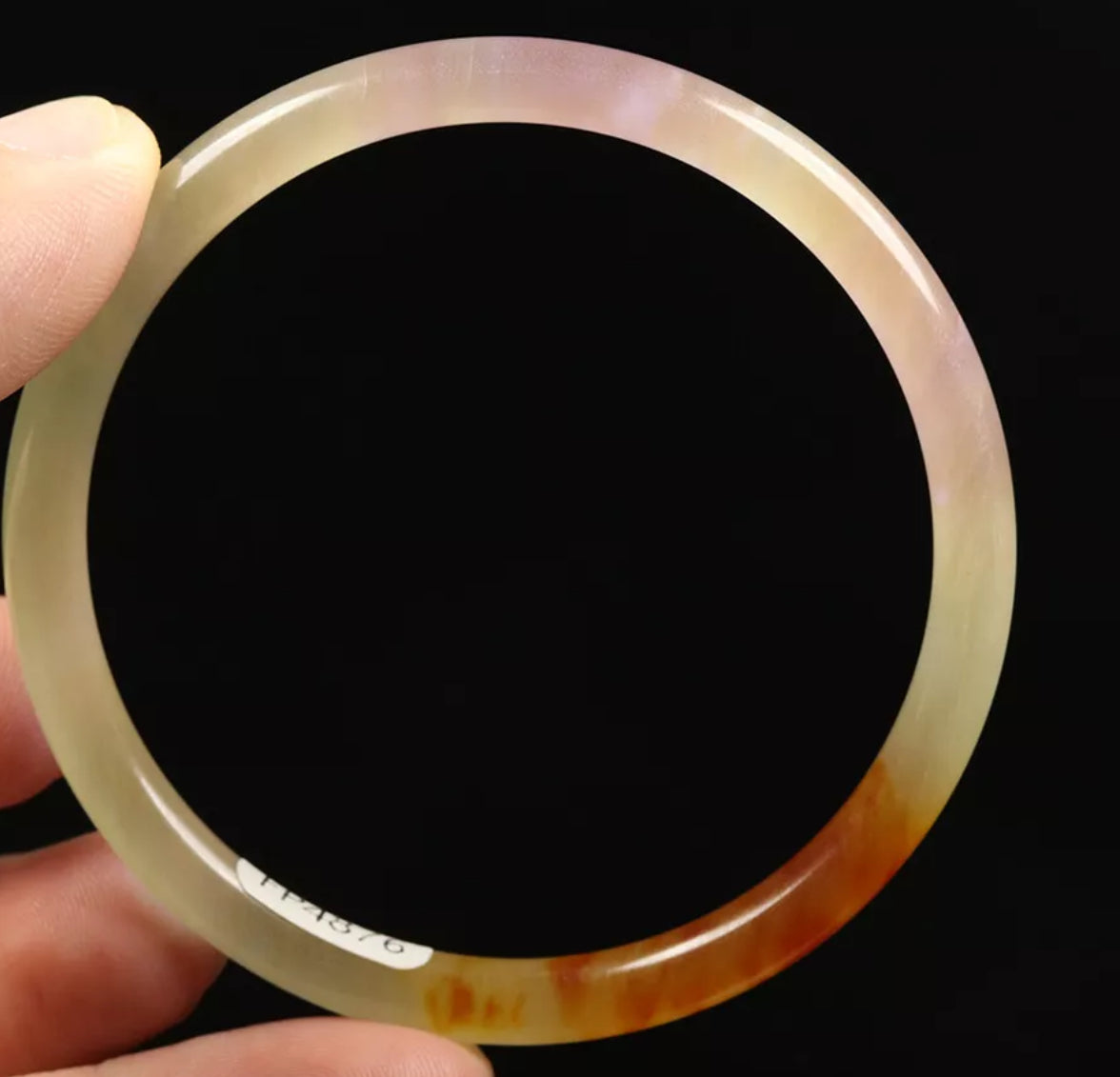 VINTAGE Medium Jadeite Pale Green/Lavender Rust/Brown Jade Bangle Size 58mm Round Princess Thin Cut L805 - JazzyJewelbyAmina