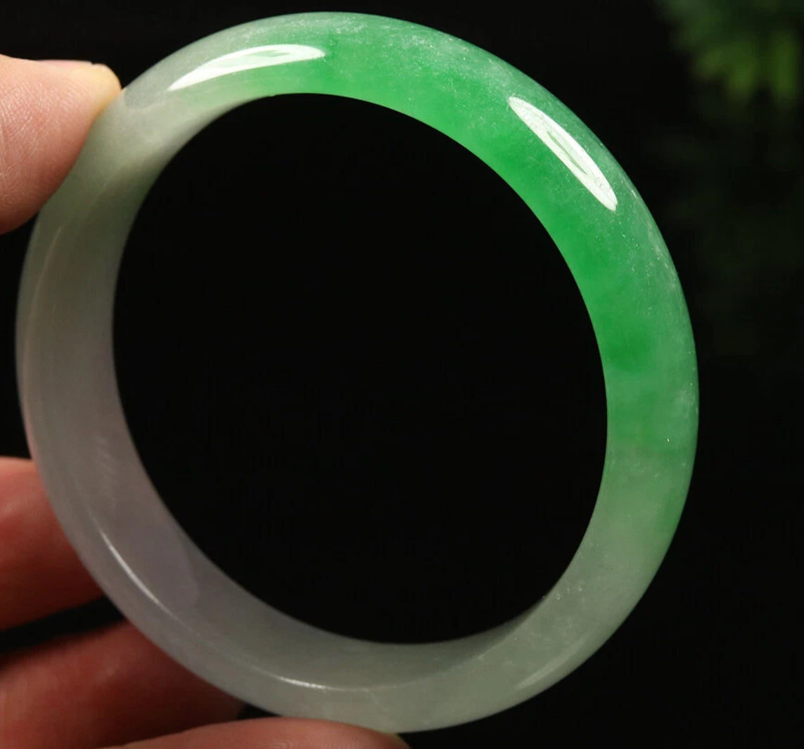 VINTAGE Small Jadeite Green/Lavender Jade Bangle Size 56 MM White Lavender ICY Jade! G665 - JazzyJewelbyAmina