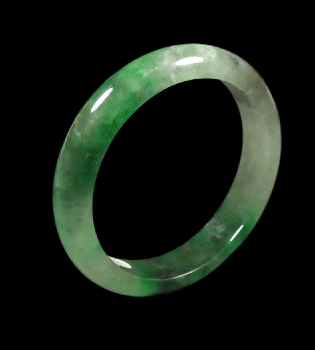 VINTAGE Medium Jadeite Green/White/Black Jade Size 58.5mm F709 - JazzyJewelbyAmina