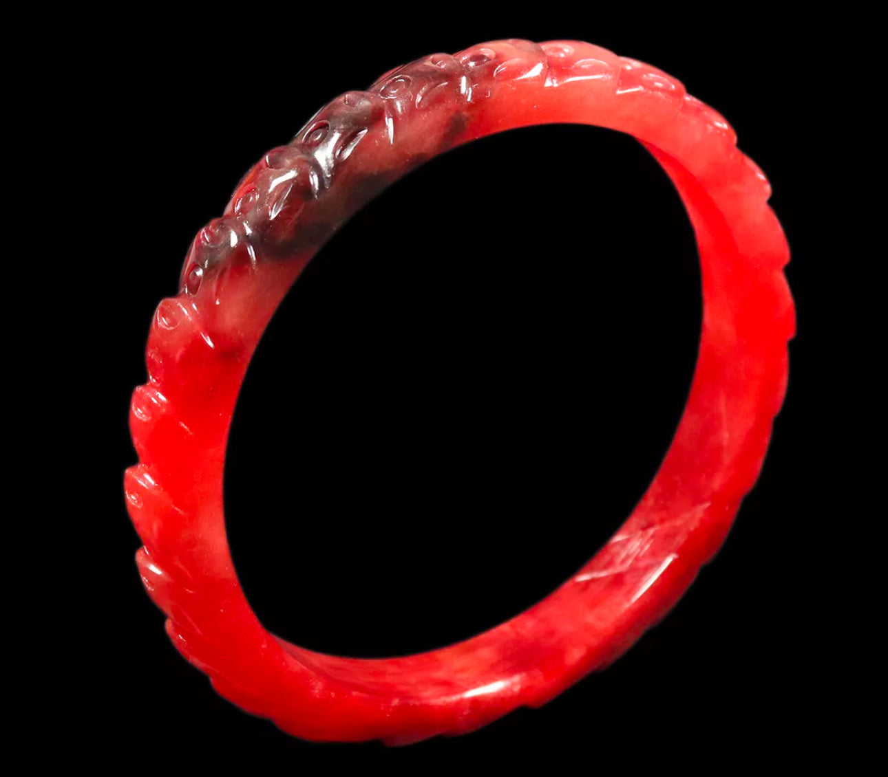 VINTAGE XL Jadeite Red/Black Jade Bangle Hand Carved Size 65mm M791 - JazzyJewelbyAmina