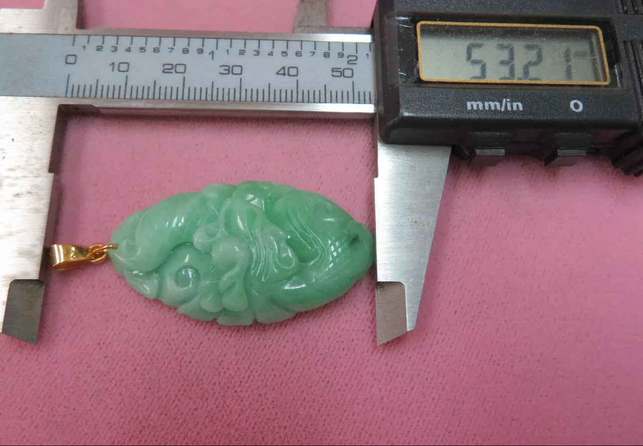 VINTAGE Jadeite Green Jade Pendant Handcarved Dragon 14k Yellow Gold (585 stamped) M319 - JazzyJewelbyAmina